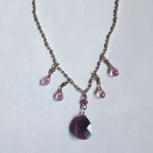 💜 Upcycled / repurposed necklace, silver with purple faux crystals